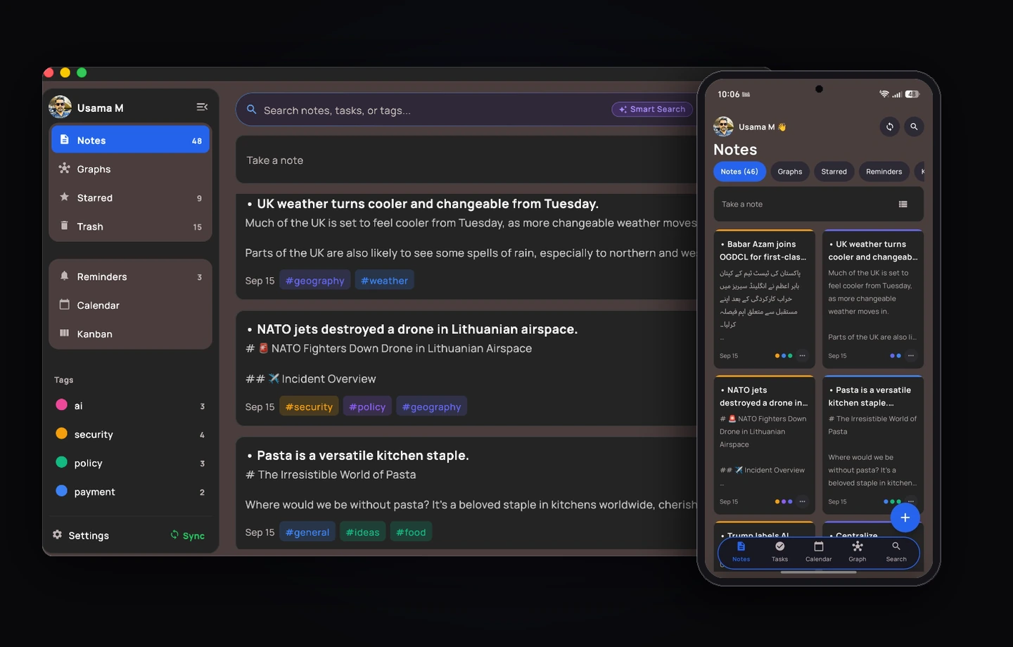EpicNotes on macOS and Android with real-time sync